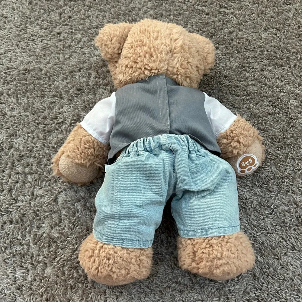 Build A Bear Plush Teddy Bear Tan Blue Bowtie Vest Denim Outfit‎ Stuffed Animal